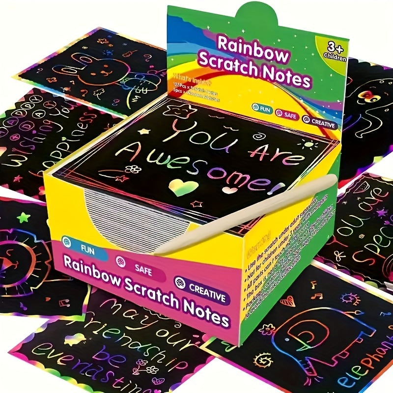50pcs Rainbow Scratch Art Set for Kids - Magic Paper Craft Kit with Note Cards