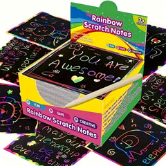 50pcs Rainbow Scratch Art Set for Kids - Magic Paper Craft Kit with Note Cards