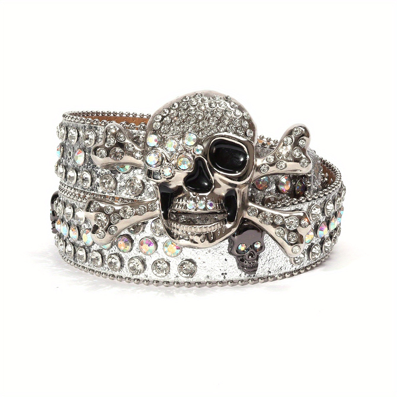 Sparkling Skull Rivet Belt Hip Hop Rhinestone PU Leather Belt