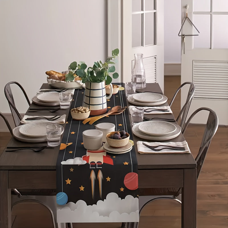 Space Theme Rocket Planet Table Runner 33x182 cm