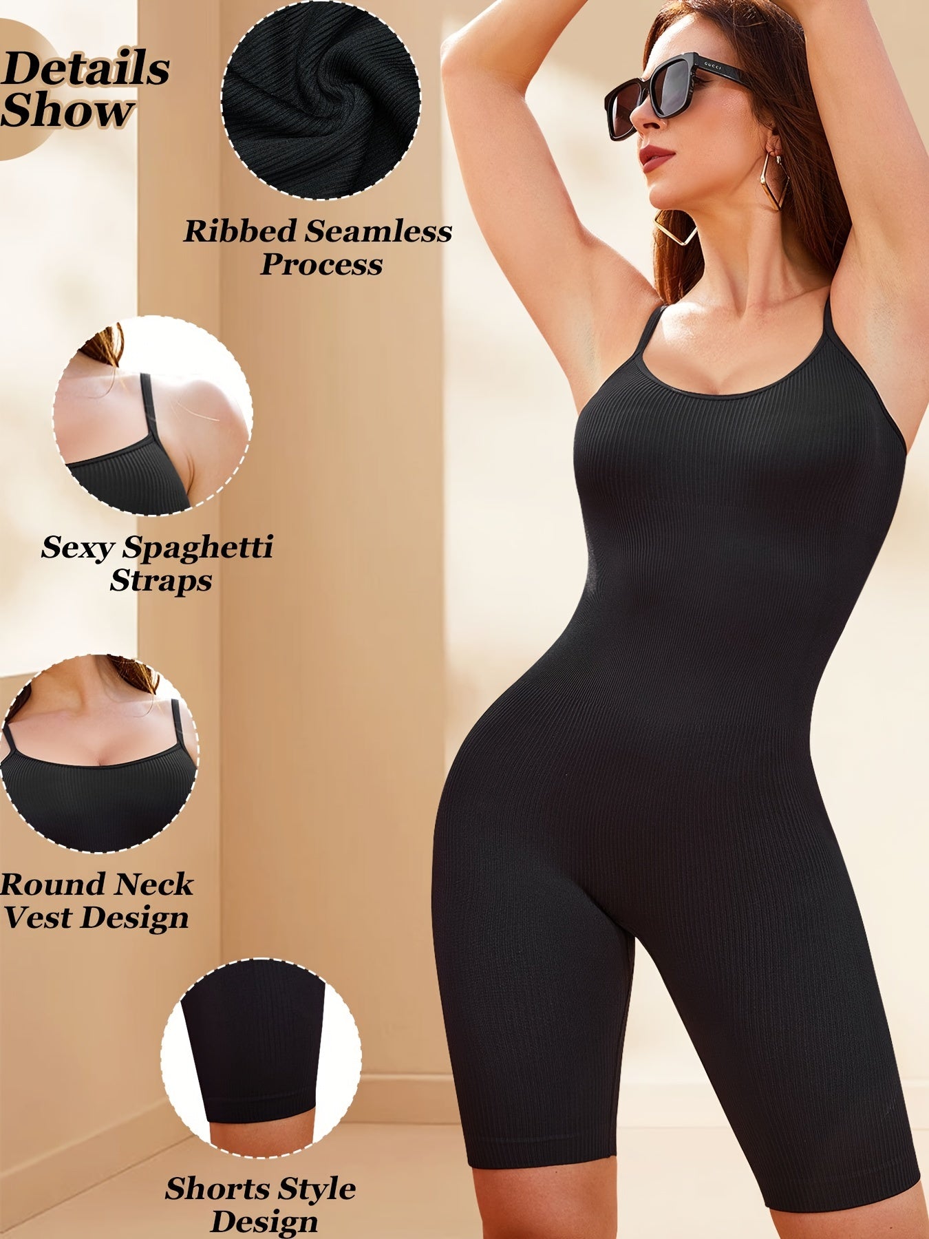 Women's Ribbed Spaghetti Strap Yoga One Piece Romper