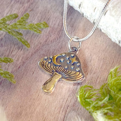 Vintage Mushroom Pendant Necklace Oval Star Moon Mushroom Plant Small Mushroom