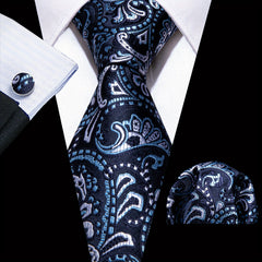 Barry Wang Men's Tie Dark Jacquard Paisley Set