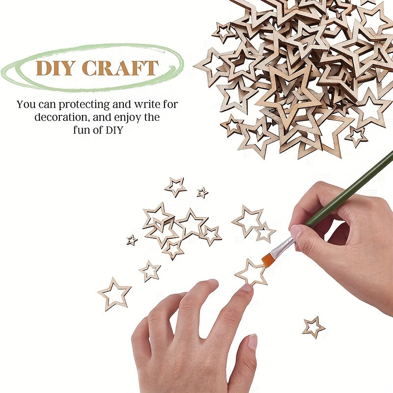 100pcs Recycled Wood Star Cutouts for Christmas Decorations DIY Art