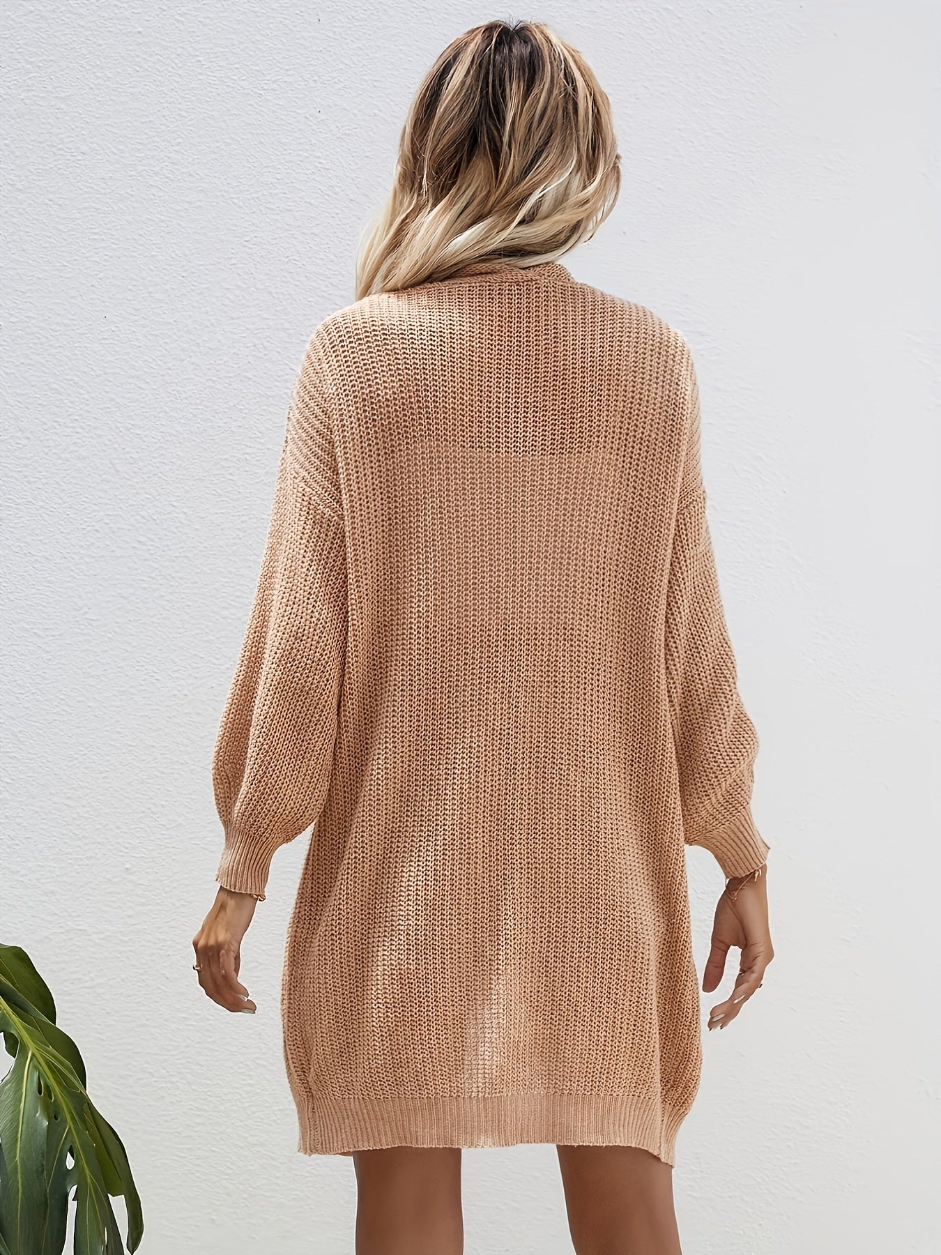  Solid Lantern Sleeve Open Front Cardigan