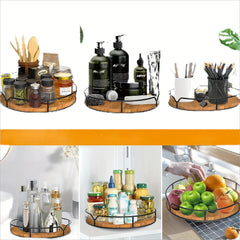 Wooden Turntable Organizer Tray for Cabinet Pantry Kitchen Refrigerator Cupboard