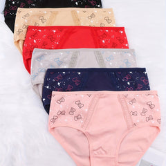 6 Pack Plus Size Panties Set Women's Plus Bow Knot Print Contrast Panel Panties