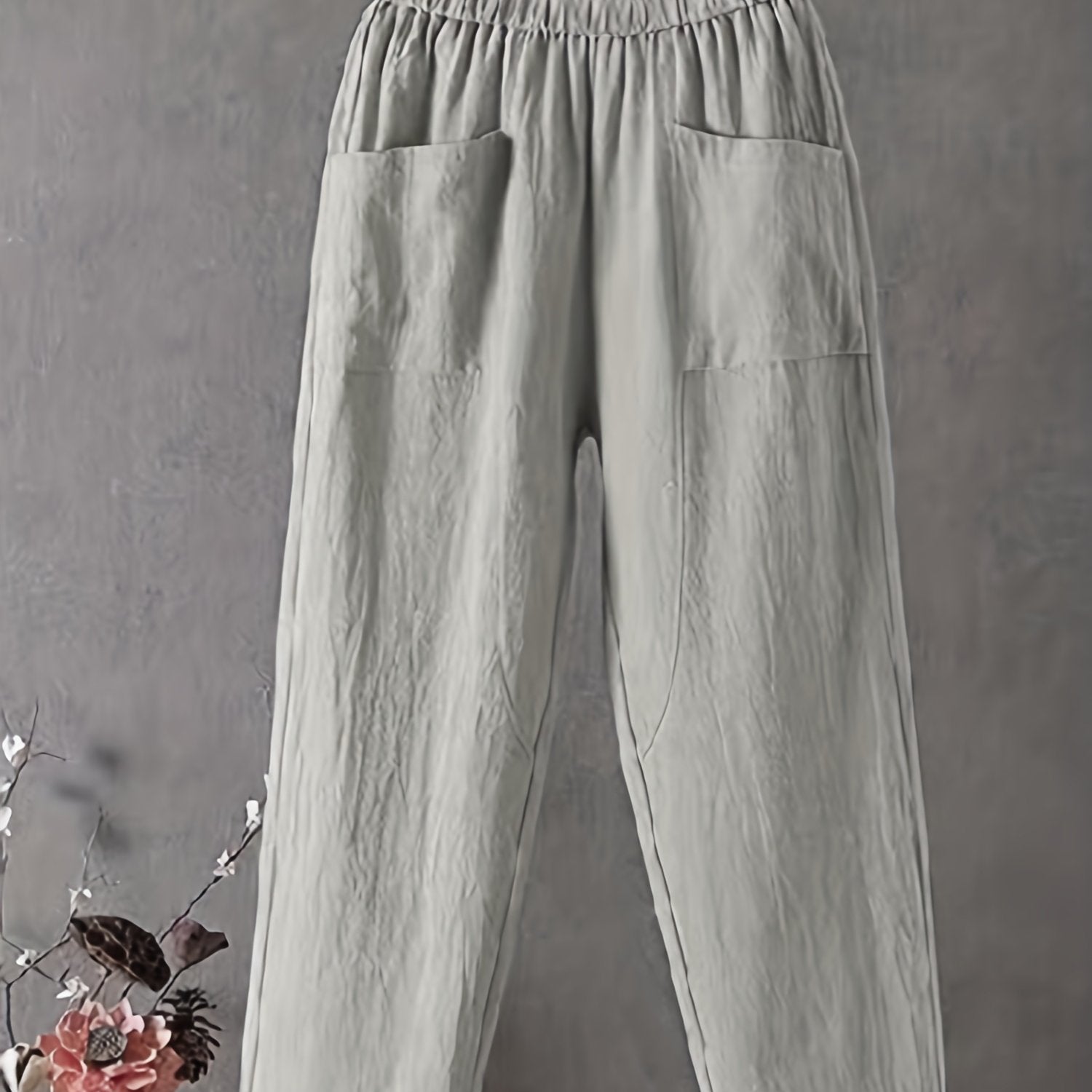  Solid Elastic Waist Straight Leg Pants
