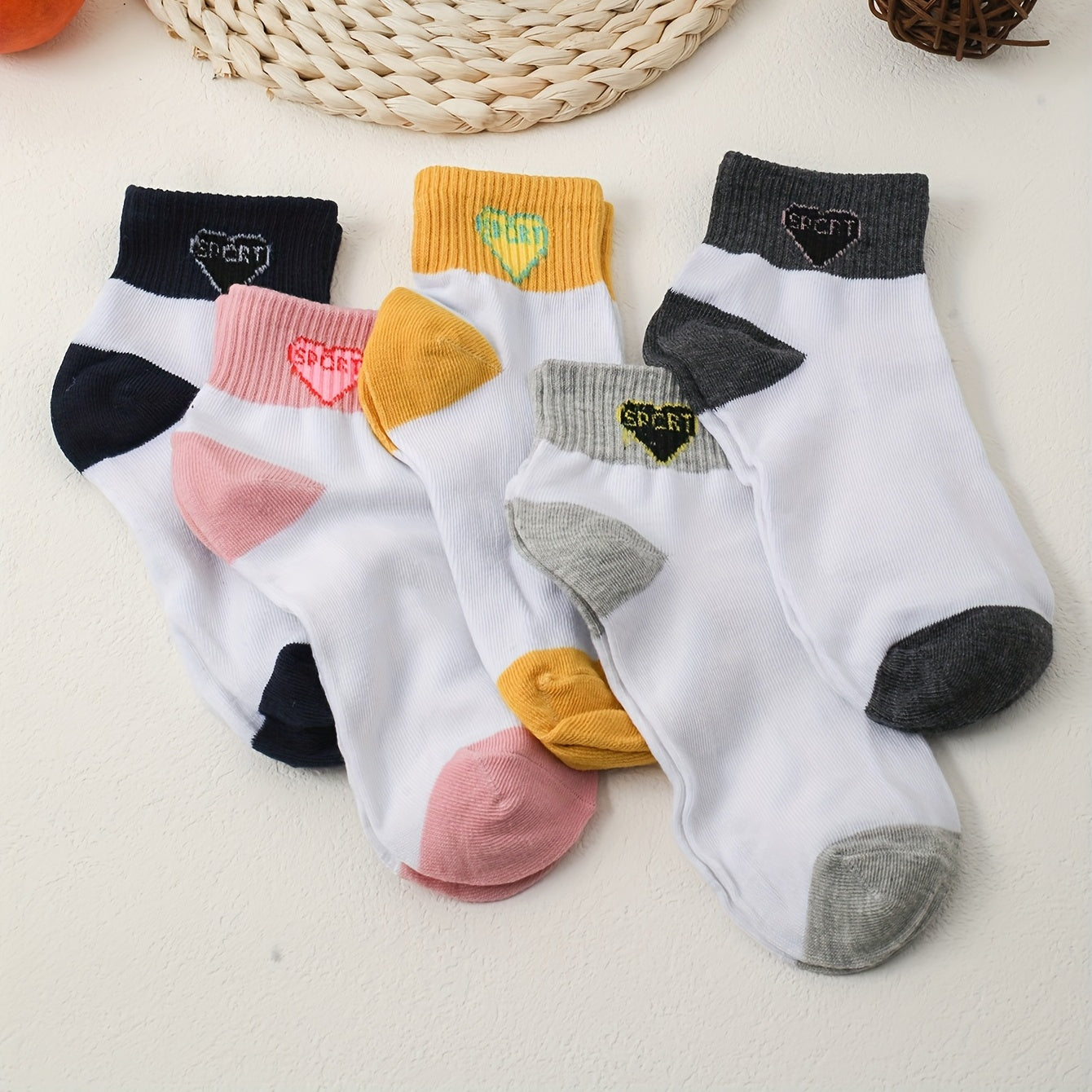 Heart Print Crew Socks for Women