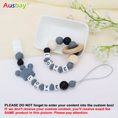 2pcs Personalized Baby Grey Dummy Clip Baby Accessories With Name