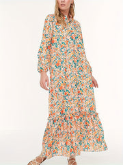  Ditsy Floral Lantern Sleeve Maxi Dress