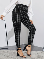  Grid Print High Rise Stretch Skinny Trousers
