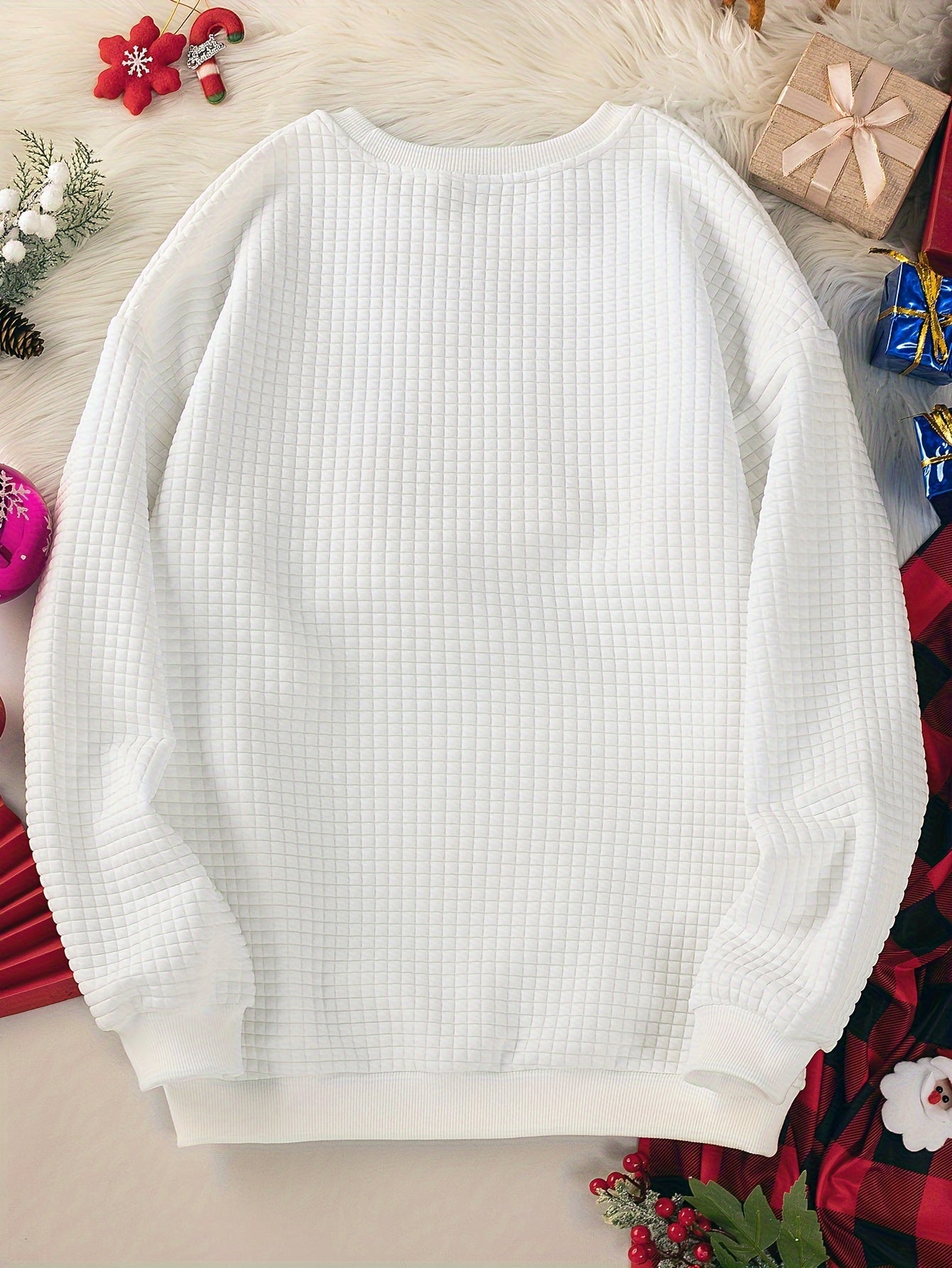 Women's Plus Size Christmas Lounge Top Elk & Santa Print Crew Neck Long Sleeve