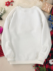 Women's Plus Size Christmas Lounge Top Elk & Santa Print Crew Neck Long Sleeve