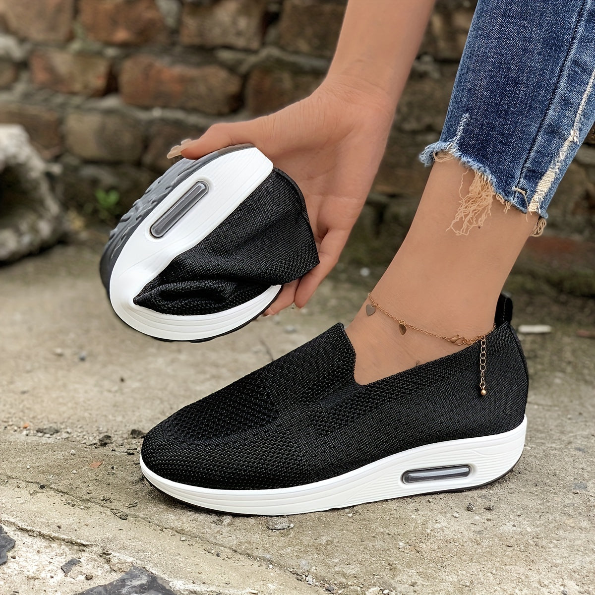 Women's Air Cushion Sock Shoes Slip On Knit Shoes