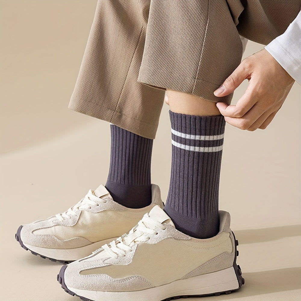 7 Pairs Striped Crew Socks Breathable Mid Tube Women's Stockings