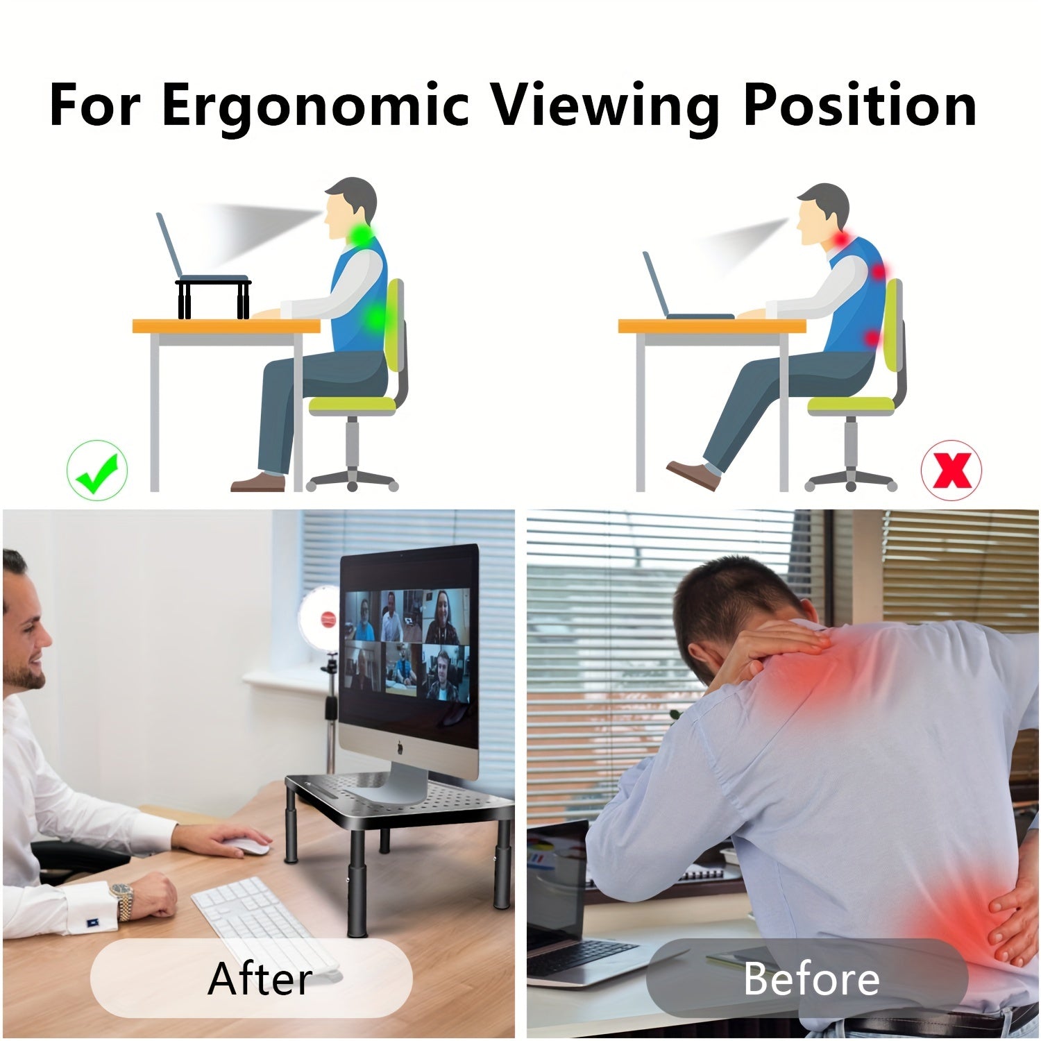 Height Adjustable Monitor Stand for Laptops Desktops PC Displays