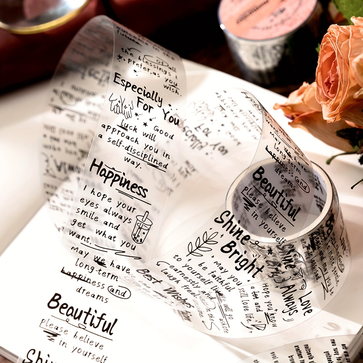 Retro English Word Plant Base Bag DIY Sticker PET Tape