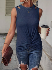 Knot Front Cut Out Tank Top Sleeveless Casual Solid Tank Top