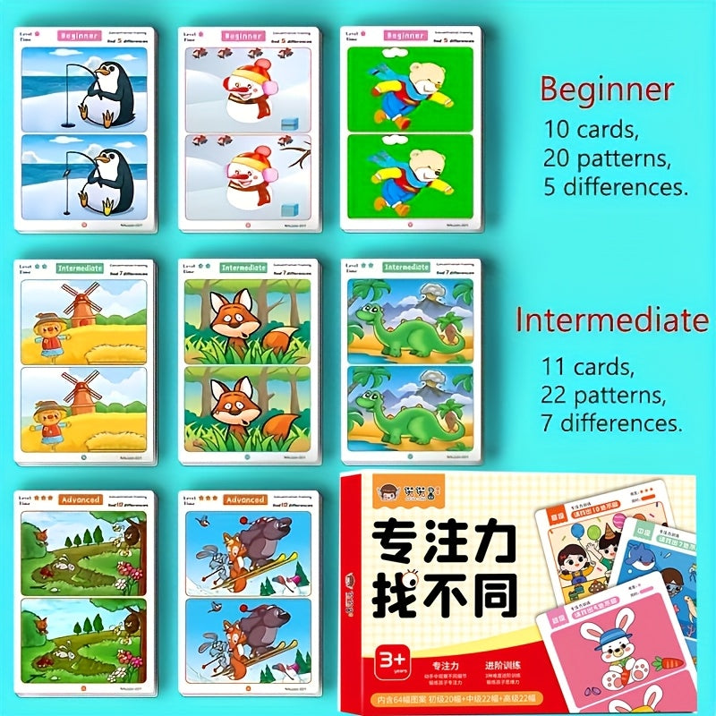 64pcs Jumbo Find the Difference Cards Focus Training Game Flashcards