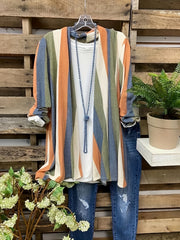  Colorblock Stripe Long Sleeve Knit Cardigan