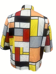  Geo Print 3/4 Sleeve Button Up Shirt