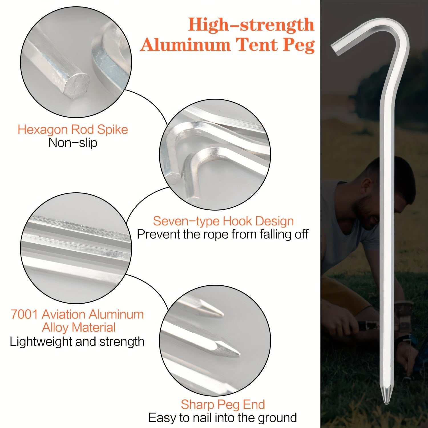 64pcs Aluminum Tent Stakes Pegs With Hook Lightweight Canopy Stakes Pegs