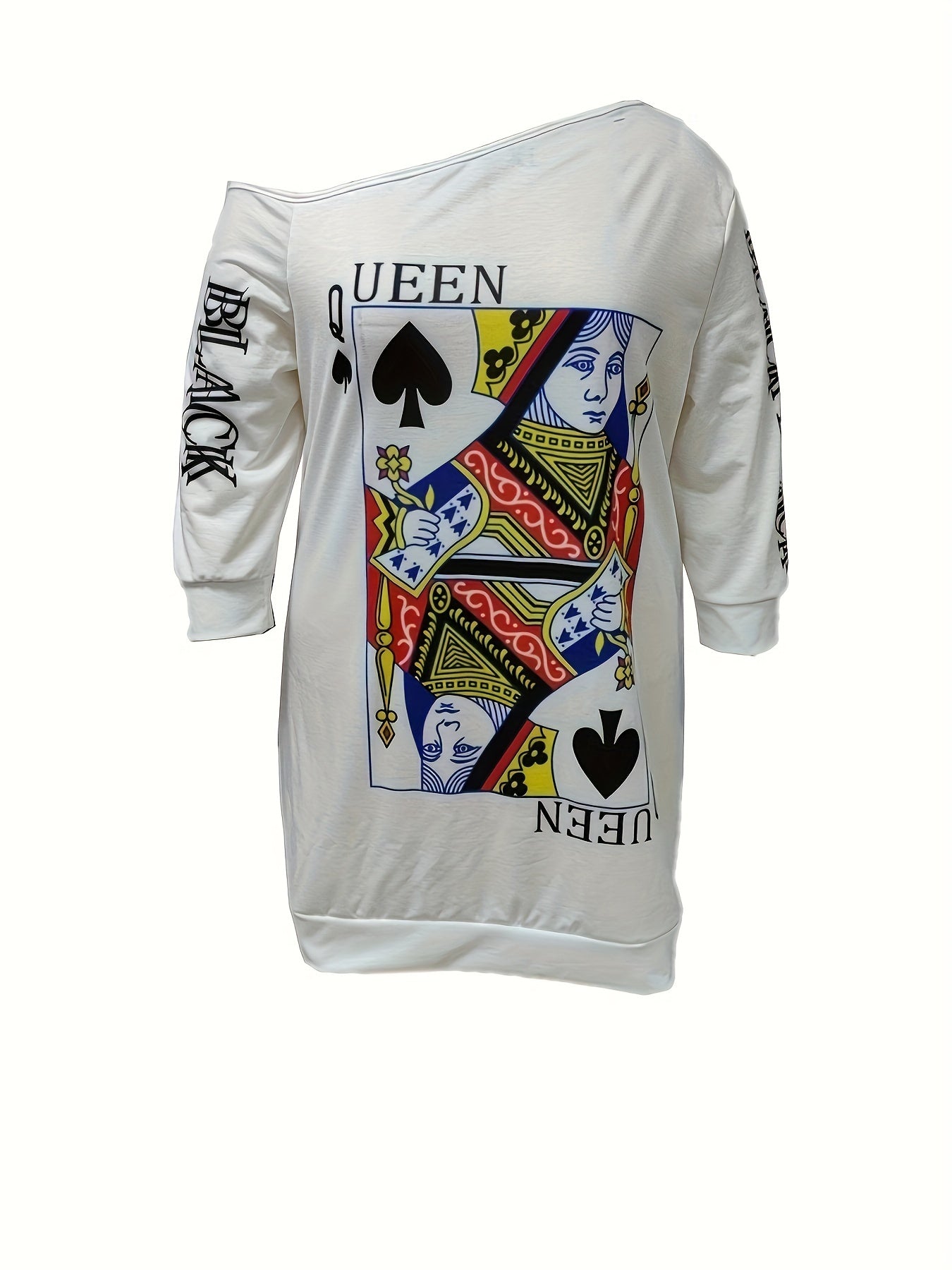  Sexy Dress Women's Plus Poker Print One Shoulder Long Sleeve Mini