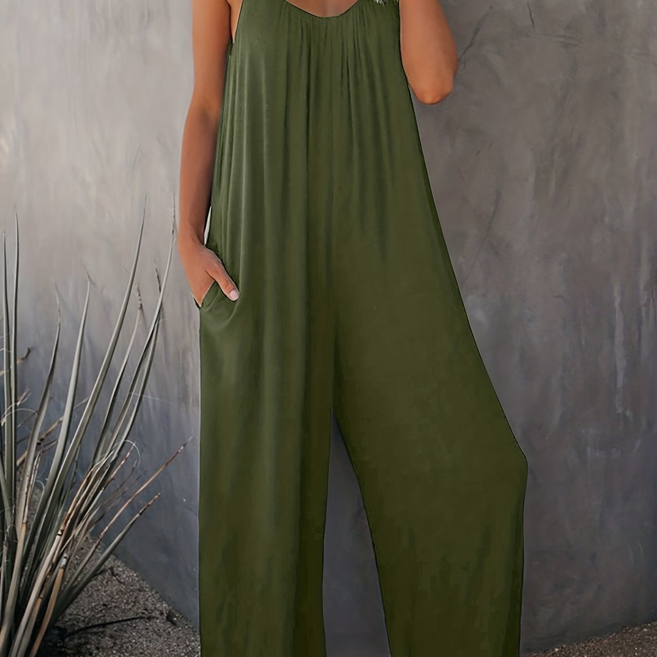 Casual Backless Jumpsuit With Pocket