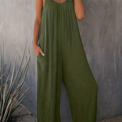 Casual Backless Jumpsuit With Pocket