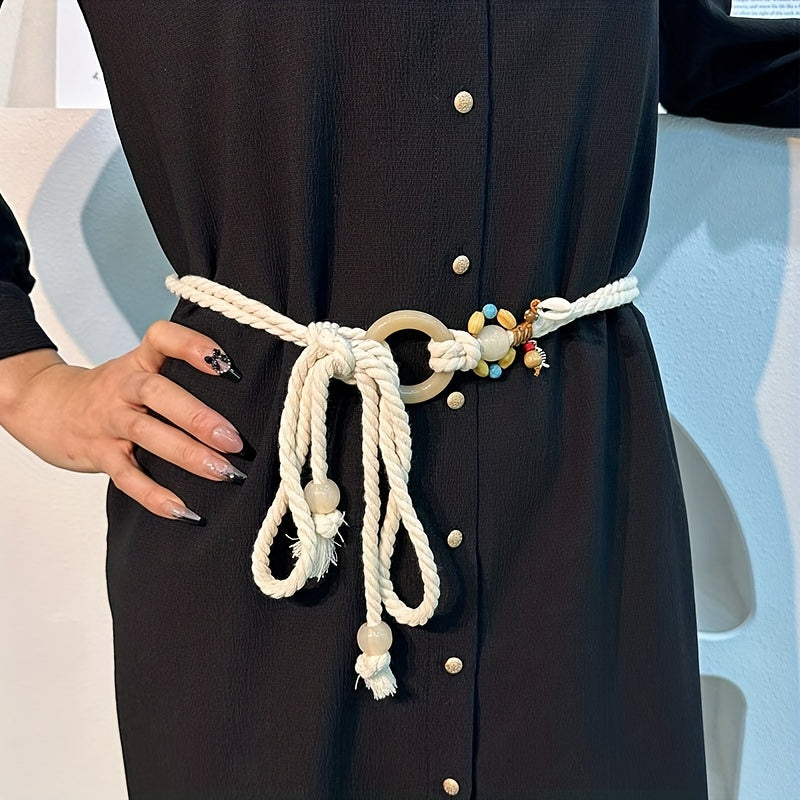 Boho Beaded Round Buckle Rope Belt Vintage Dress Girdle