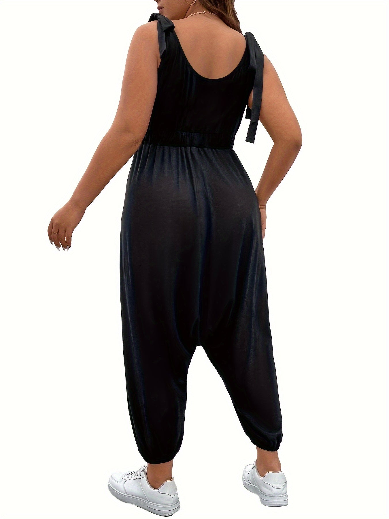  Casual Tank Jumpsuit Women's Plus Plain Tie Shoulder