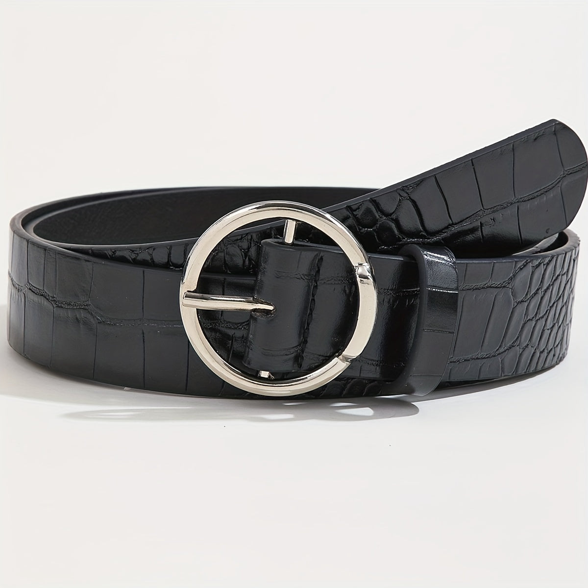 Classic Round Pin Buckle Belt PU Leather Belt For Women