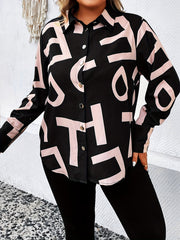  Women's Letter Print Button Up Blouse