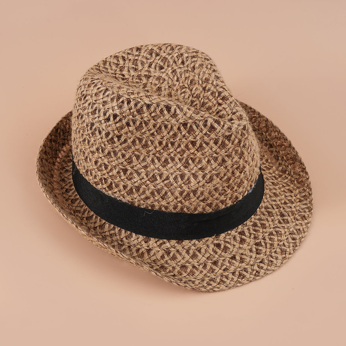 British Style Khaki Fedora Cap Vintage Straw Jazz Hat
