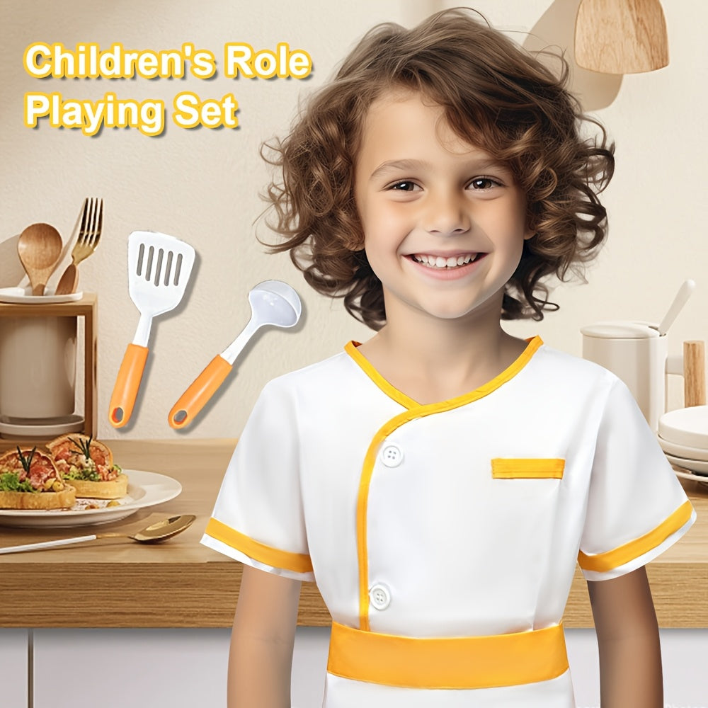8pcs Chef Costume Play Kitchen Toy Set with Shirt, Apron & Utensils