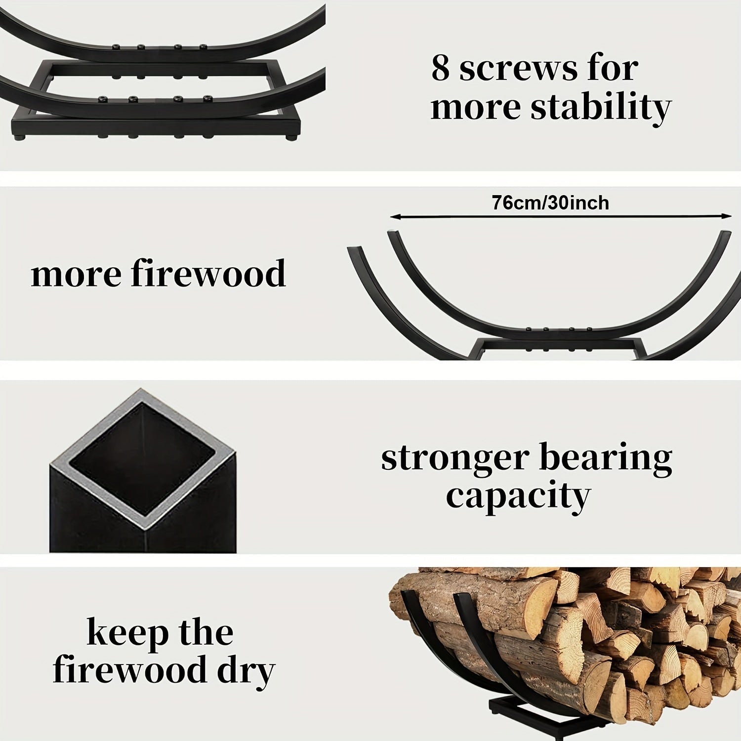 Outdoor Firewood Rack Curved Log Holder Heavy Duty