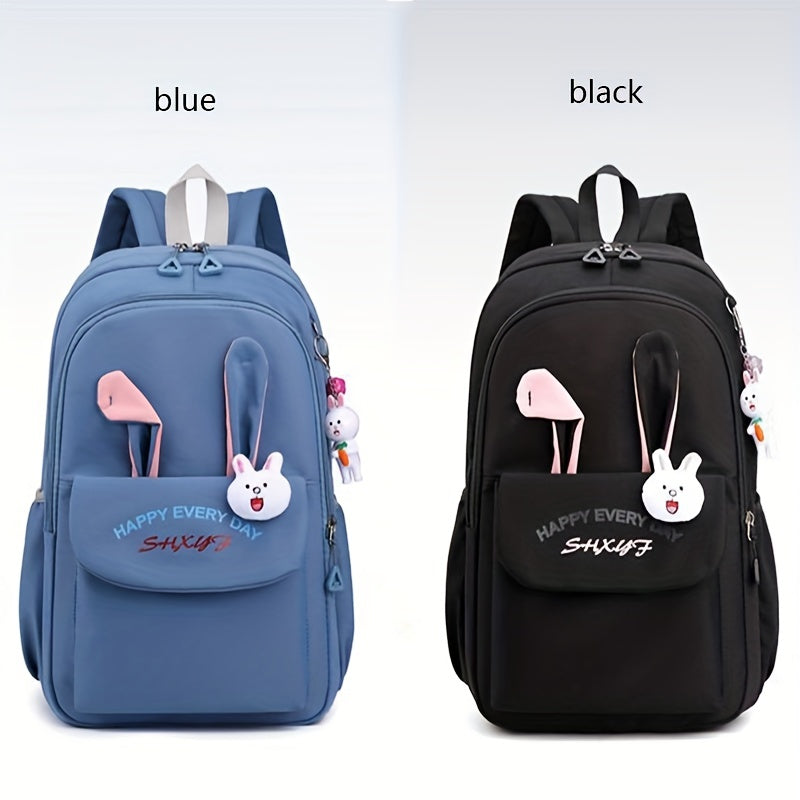 Large Capacity Rabbit Ears Backpack for School Students with Pendant & Badge