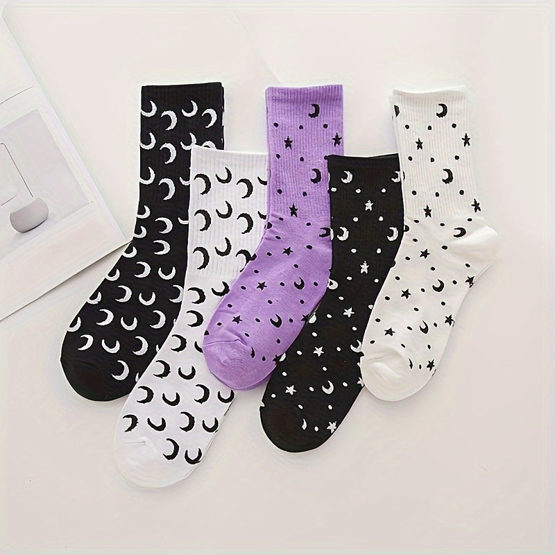 Moon Print Mid Tube Socks Women's Stockings