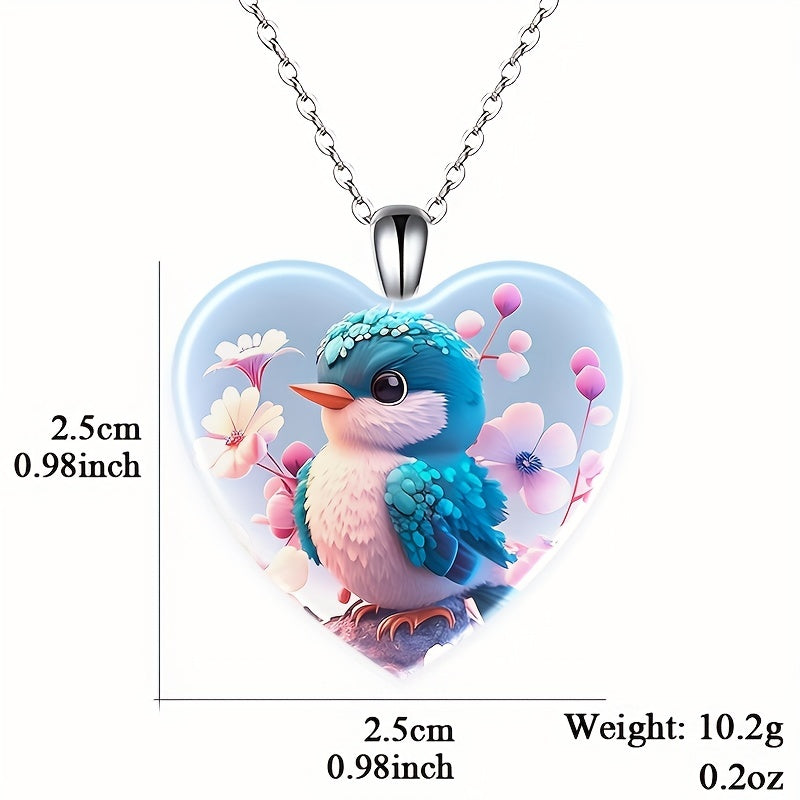 Bird Love Heart Crystal Pendant Necklace For Women Girls