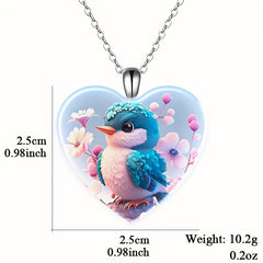 Bird Love Heart Crystal Pendant Necklace For Women Girls