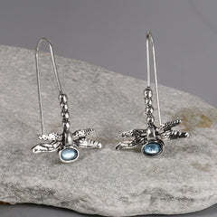 Vintage Dragonfly Stud Earrings with Oval Synthetic Gems for Party