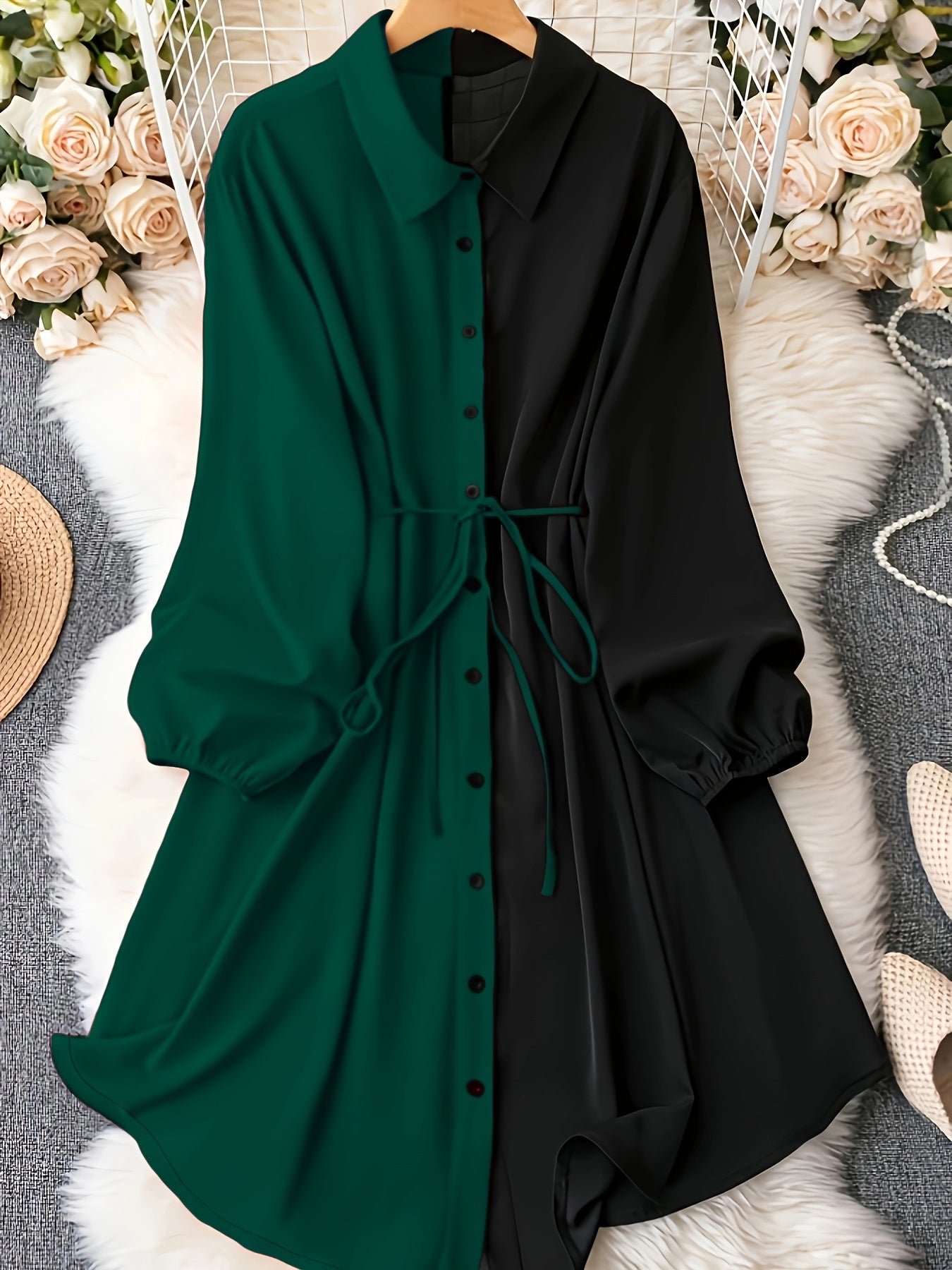  Colorblock Long Sleeve Button Up Shirt Top