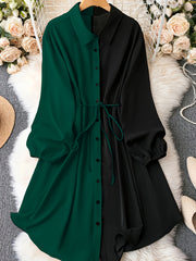  Colorblock Long Sleeve Button Up Shirt Top