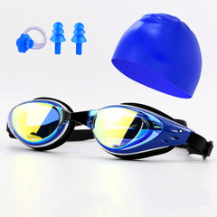 Electroplating Anti-fog HD Swimming Goggles Set with Cap, Nose Clip, Earplugs