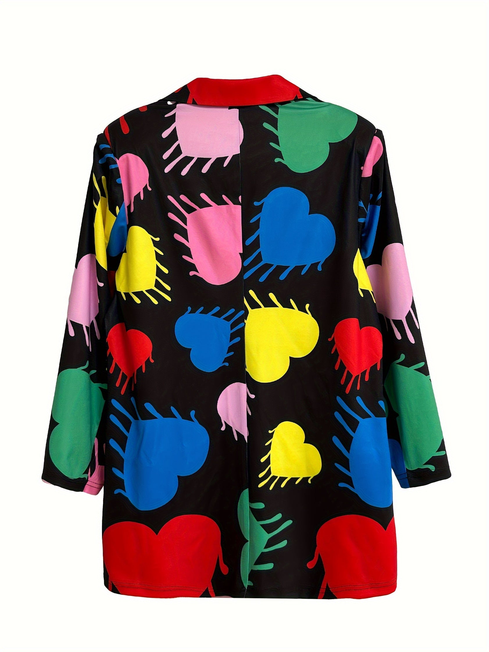  Heart Print Long Sleeve Casual Blazer