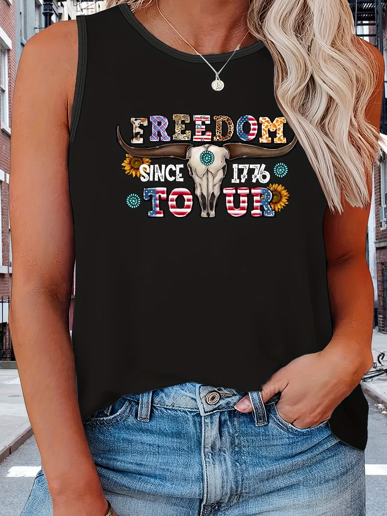  Independence Casual Tank Top Women's Plus Graphic Slogan Print