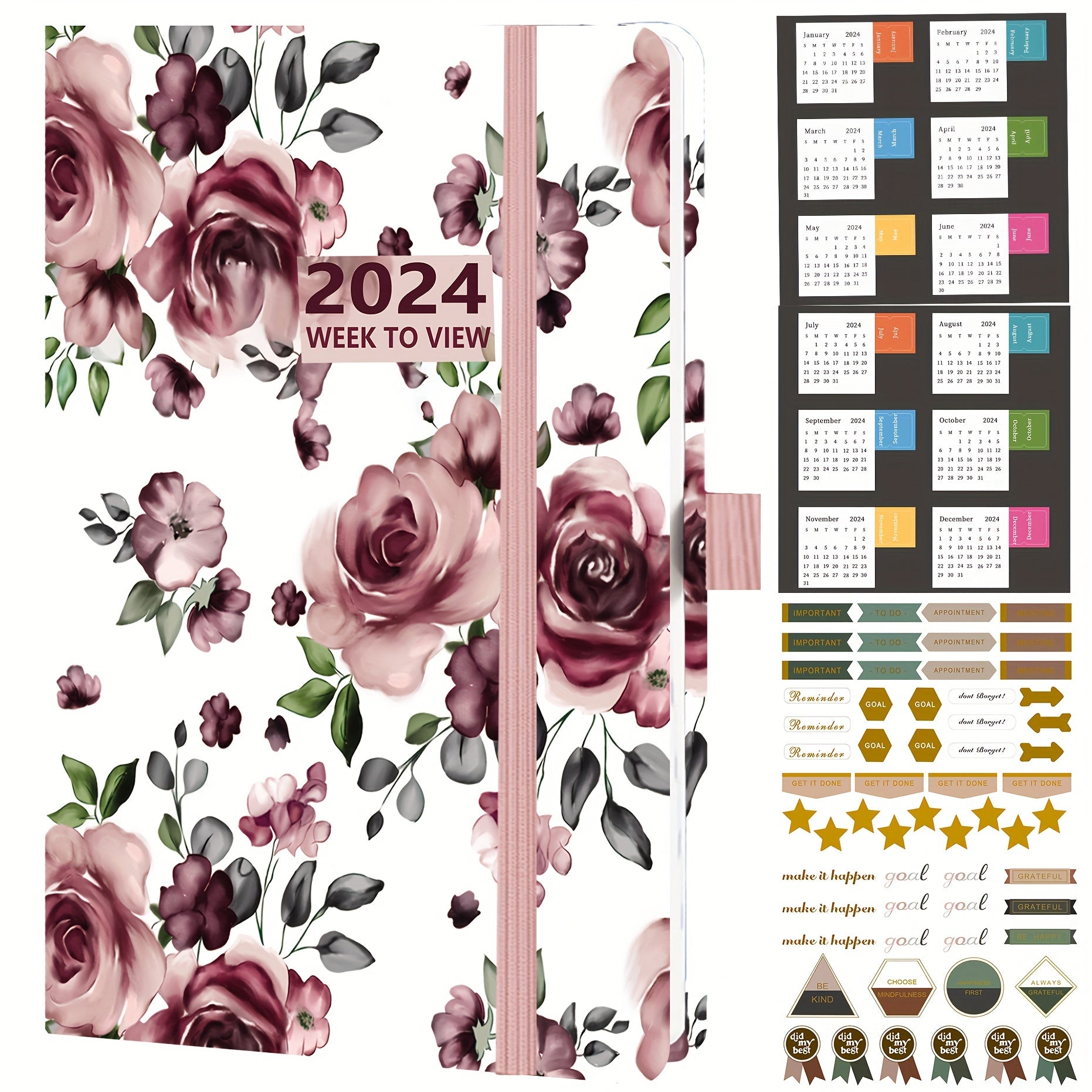 A5 Week To View Diary Jan-Dec Faux Leather Hard Cover