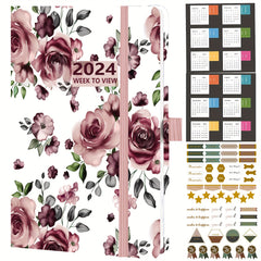 A5 Week To View Diary Jan-Dec Faux Leather Hard Cover