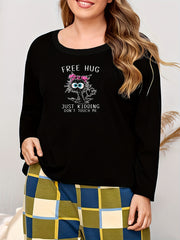  Cat Print Long Sleeve Lounge Top